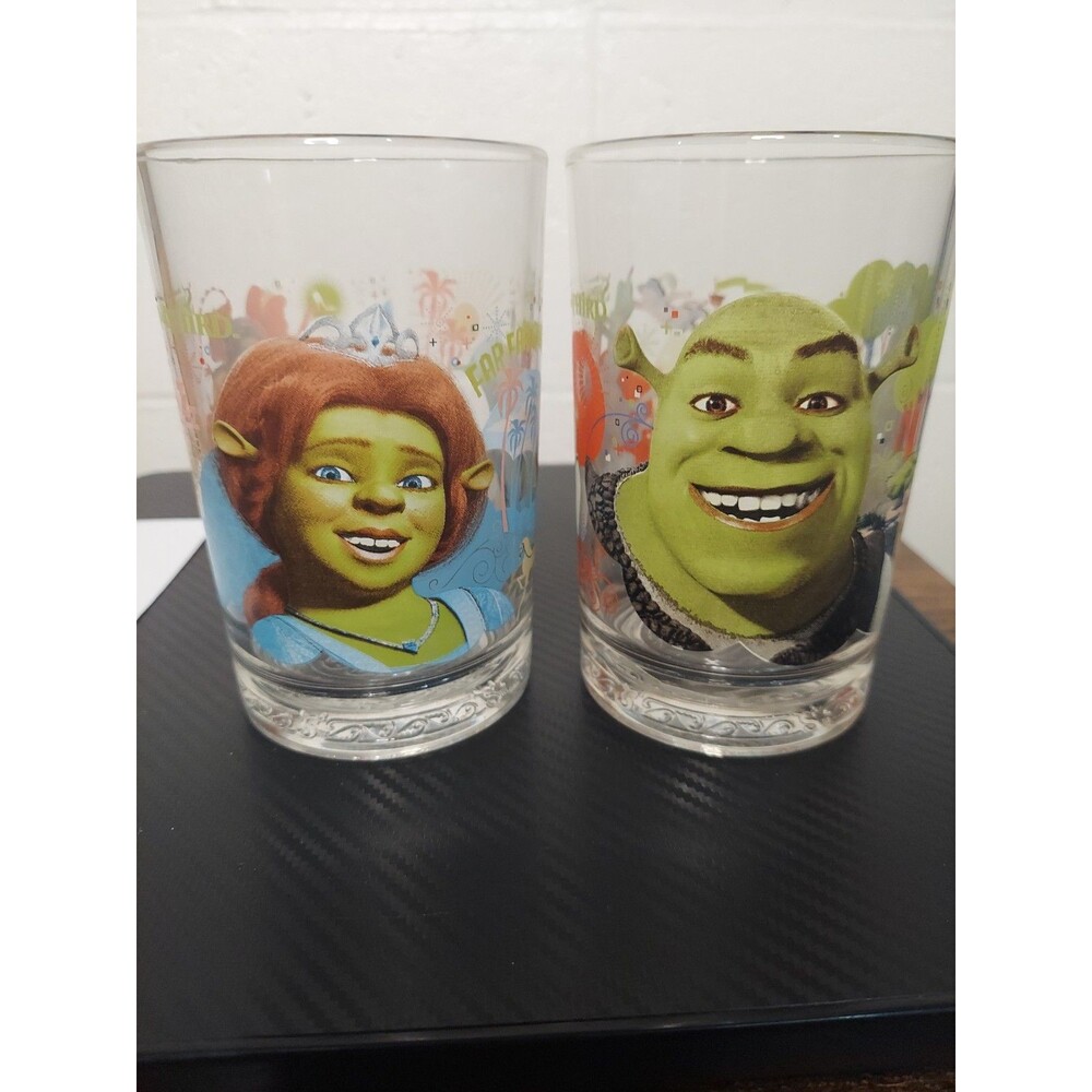 McDonald's Shrek the Third 2007 Glass Collector's Cups Set of 2 Used